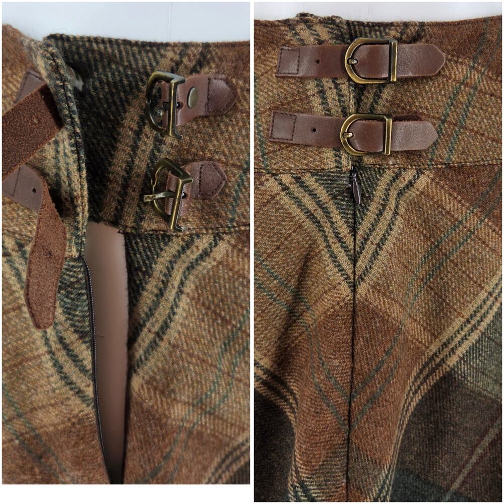 Lauren Ralph Lauren Wool Plaid Equestrian Buckle Midi Skirt Size 14 - Picture 9 of 16